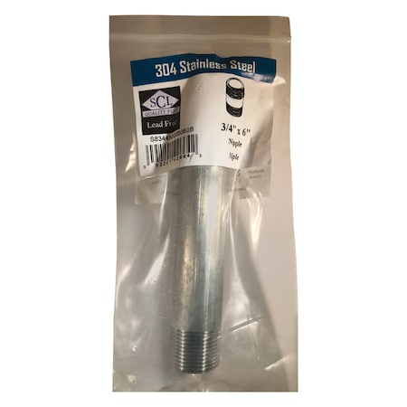 Smith-Cooper Smith-Cooper 3/4 in. MPT Stainless Steel 6 in. L Nipple S8344NI006060B